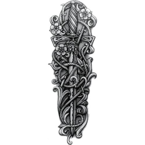 3pcs Sword of Stop violence Waterproof Temporary Tattoos Stickers Full Arm Shoulder fake Tattoo For Man Body Art Tatoo Sleeves