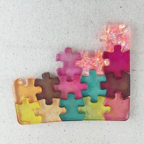 4Pcs/set Silicone Puzzle Pendant Mold DIY UV Resin Keyring Mould Jewelry Making