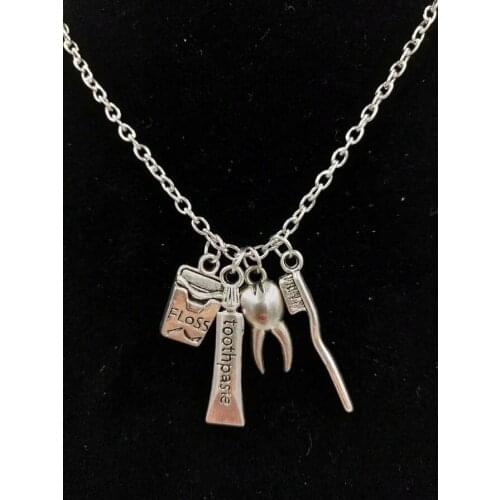 5Pcs/1Lot Vintage Toothbrush/toothpaste/tooth/toothpick box Charm Alloy Pendant Necklace Women Jewelry Gift Q125