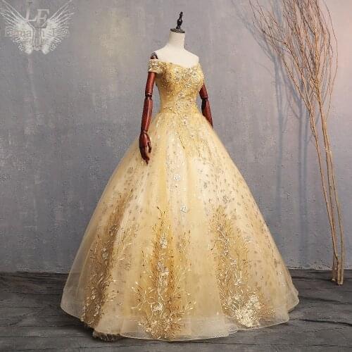 Real golden floral vine embroidery ball gown Medieval Renaissance gown Sissi princess dress Victorian /Marie Antoinette/ Belle