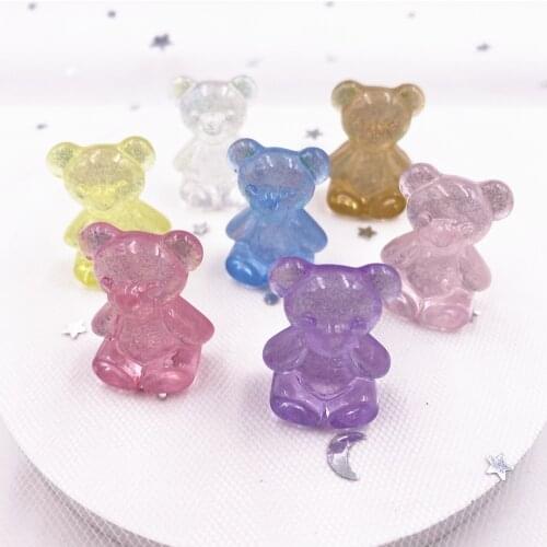Glitter Bepowder Resin Mix Kawaii Crystal Bear Flatback Cabochon Rhinestone 7PCS Scrapbook DIY Decor Home Figurine Crafts OF129