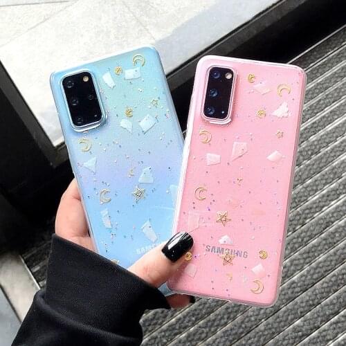 The Moon and StarsGlitter For Samsung Galaxy s21 S8 S9 S10 Plus s20FE note 20 8 9 10 20ultra Transparent soft plastic case