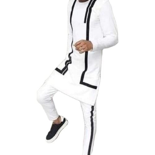 Black Stripes Design Patchwork Mens Suits Senator Style White Sets African Fashion Wedding Party Male Outfits Customized