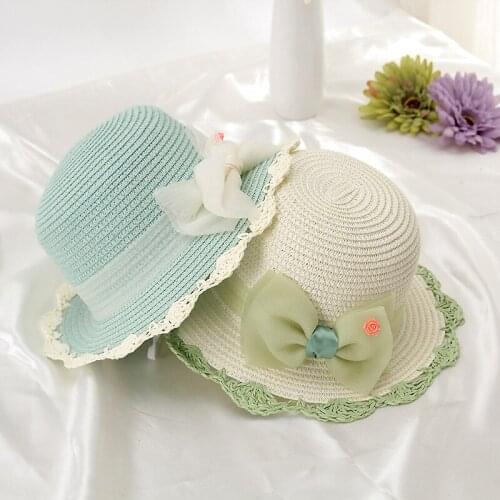 H7413 Childrens Sun Hat Spring Summer Girls Sunshade Bowknot Straw Cap Kids Outdoor Beach Sunscreen Anti-ultraviolet Cute Hats