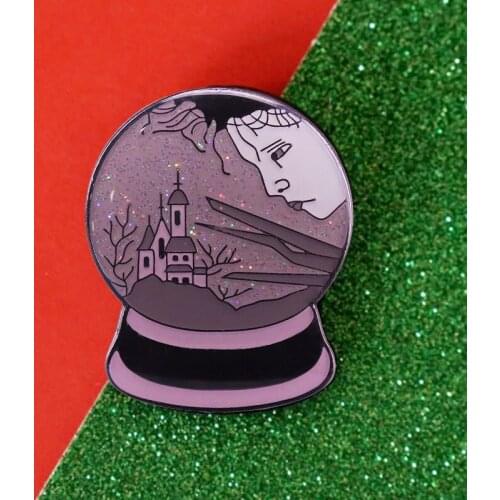 Edward Scissorhands Glitter Snow Globe Enamel Brooch Pin Hat Bag Collar Lapel Pins Badges Women Mens Fashion Jewelry Gifts