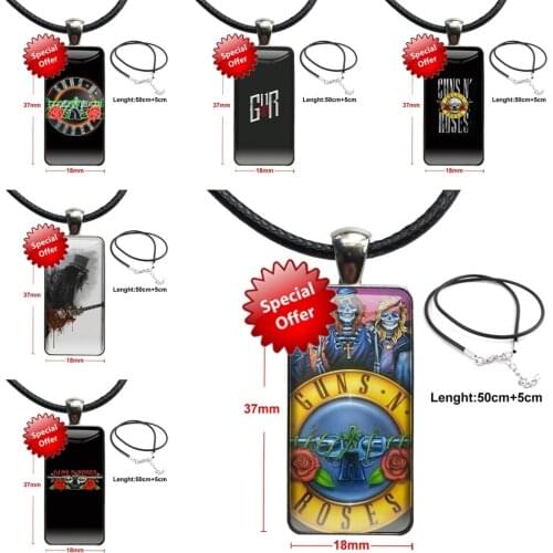 Exclusive Guns N Roses Fashion Glass Cabochon Pendant Necklace With Women Steel Plated Statement Jewelry For Women Party Gift