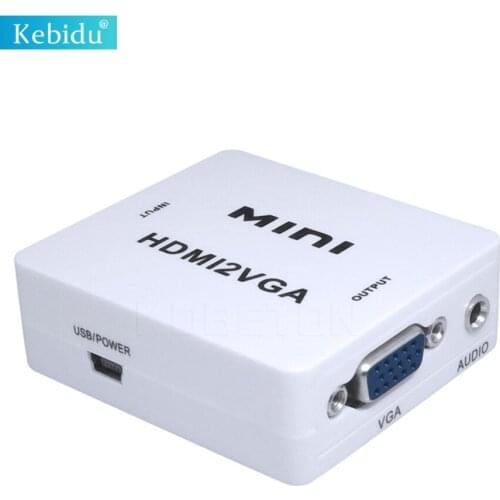 Kebidu Hot selling MINI 1080P to VGA Adapter Converter Connector With Audio for PC Laptop HDTV Projector