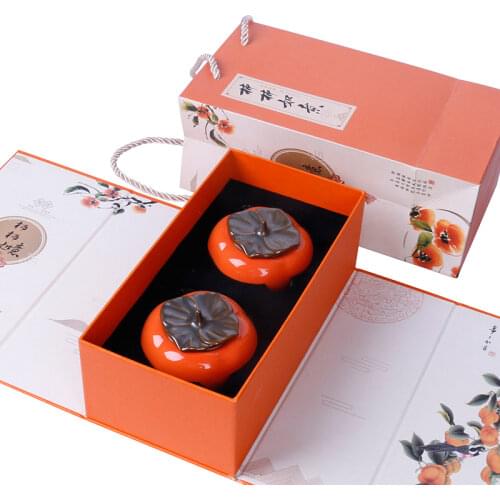Ceramic Persimmon Tea Pot Portable Tea Storage Tank Kitchen Decoration Accessories Seasoning Bottle Sugar Bowl Coffee Box
