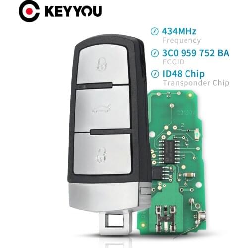 KEYYOU Smart Remote Car Key Fob For Volkswagen 3C0 959 752 BA 434Mhz ID48 Chip fit VW Passat B6 3C B7 Magotan CC 3 Buttons