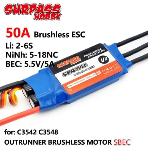 SURPASS HOBBY 50A SBEC BLHeli ESC Motor Speed Controller C3542 C3548 2-6S 5-18NC For RC FPV Airplanes Multicopter Helicopter