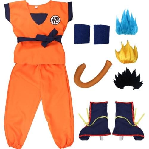 Halloween Kids Adult Suits Son Goku Cosplay Costume Anime Superheroes Jumpsuit Black Hair Costume Dress Up