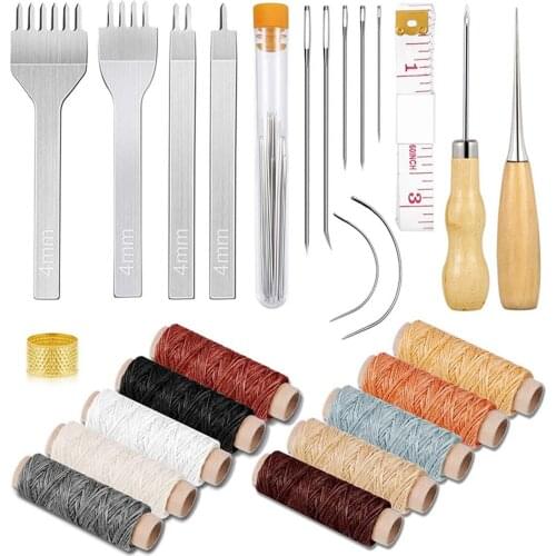 Leather Waxed Thread Craft Tool Accessories Needles Awl Sewing Thimble Tape Measure for Leather Carpet Canvas DIY Hand Sewing
