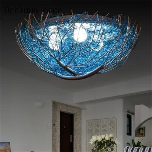 Creative LED birds nest lamp light house childrens room lamp simple bedroom lamp light round Mediterranean lamp free
