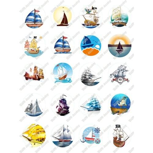 40pcs/lot 10mm 12mm 14mm 16mm Round Sailboat Yacht Pattern Glass Cabochon for DIY Jewelry Making Findings & Components T059