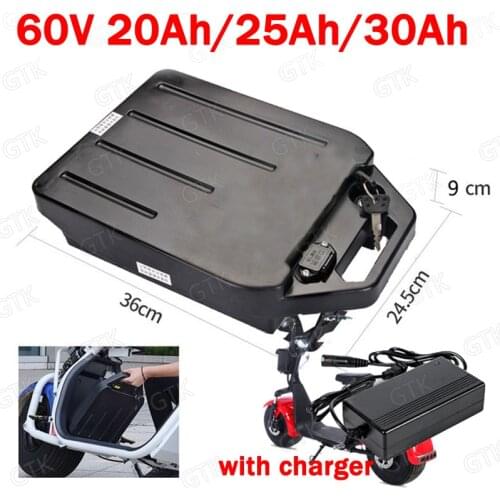 GTK 60V 30Ah Lithium ion battery 60v 20Ah 25Ah li ion battery for two Wheel Foldable citycoco X7 X8 X9 scooter + 3A charger