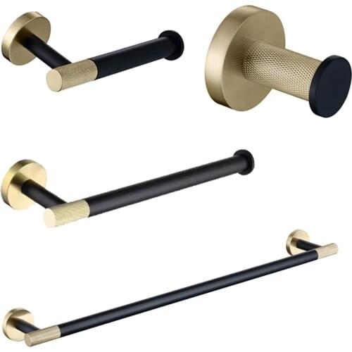 Copper Stainless Steel Round Wall Mounted Hand Towel Bar Toilet Paper Holder Robe Towel Hooks Bathroom Accessories Kit