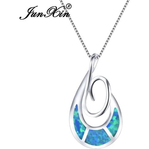 New Fashion Water Drop White/Blue Opal Necklace For Women silver color Pendants & Necklaces Wedding Jewelry Accessories