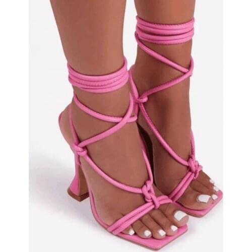 New high-heeled shoes sandals pink stiletto party fish mouth cross strap metal pendant catwalk womens shoes35-42
