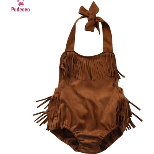 Newborn Infant Clothes Baby Girl Romper One Piece Jumpsuit with Tassels Halter Sleeveless Backless Baby Onesit