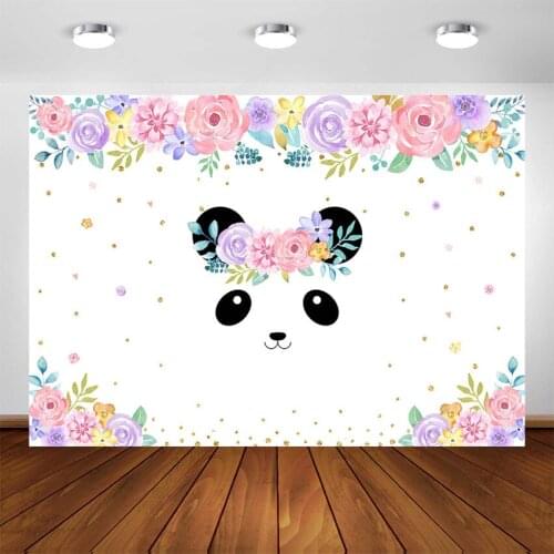 Panda Birthday Backdrop Girls Pink Floral Panda Theme Party Photography Background Baby Shower Banner Decorations
