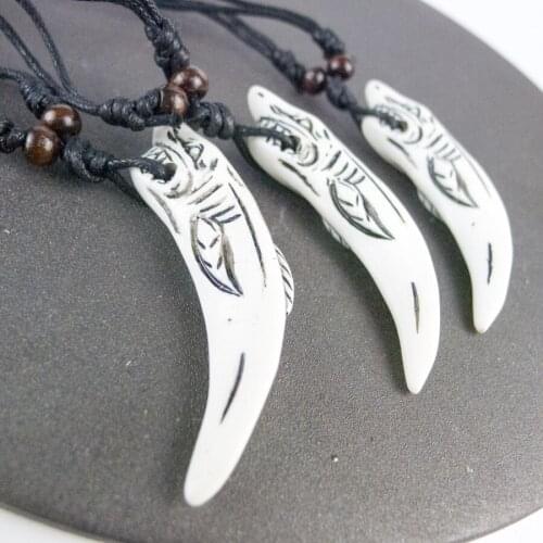 Shark Pendant for Women limitation Yak Bone Material Bone Art Necklace Pendant Vintage Mens adjustable Rope Necklaces #GZ129