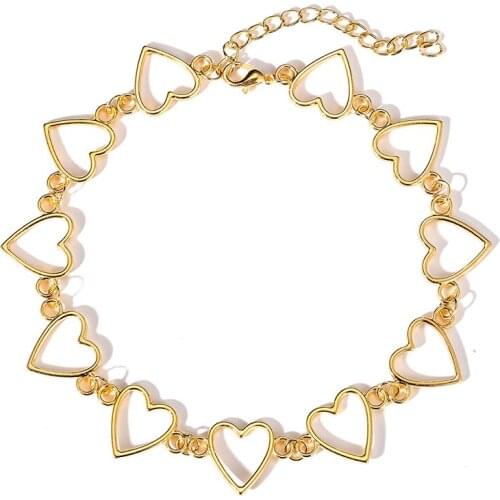 Hollow Love Heart Shaped Pendant Necklace Vintage Alloy Link Chain Necklace for Women Punk Goth Choker Neck Jewelry Gift