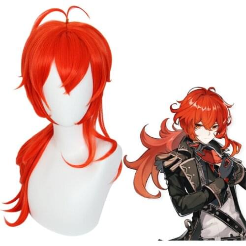 Diluc Ragnvindr Wig Orange Red Wig Game Genshin Impact Project Cosplay Hair Synthetic Cosplay Wig 60cm
