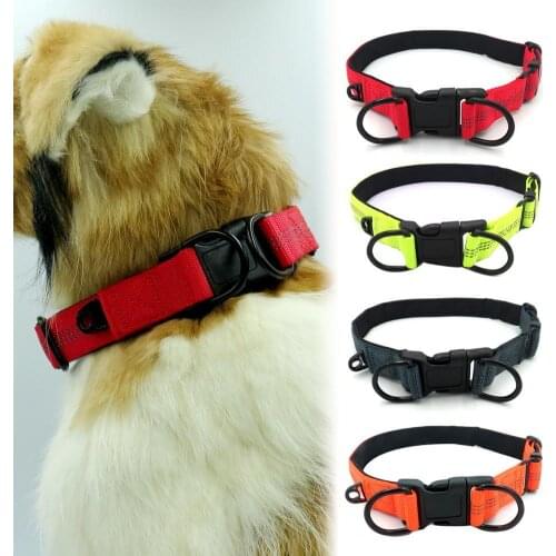 Adjustable Collars Double D Ring Reflective Nylon Pet Collar Belt for Medium Large Dog Harnesses Pet Products