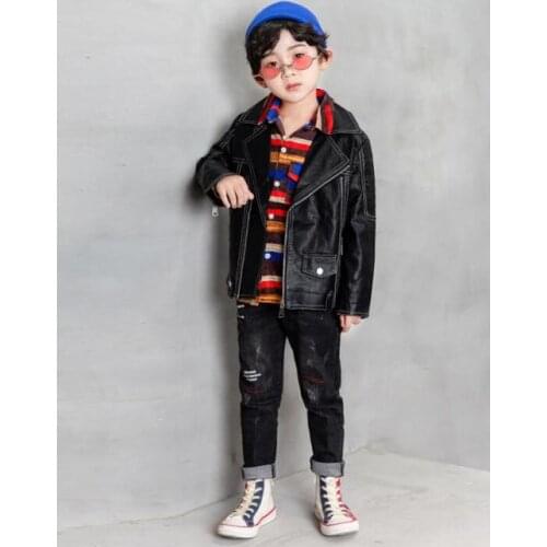 Sping autumn Childrens Clothing Sets Fashion Boys Faux leather coat + shirts + jeans 3pcs Boys sets infantil for 2-6year