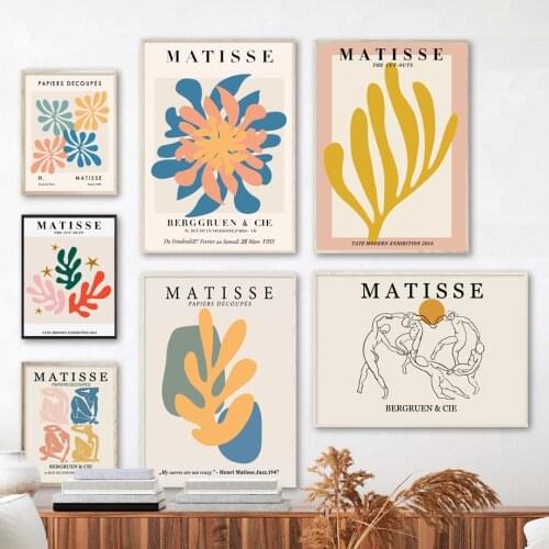 Nordic Posters And Prints Matisse Leaves Coral Line Girl Abstract Art Canvas Painting Wall Pictures Living Room Decor No Frame