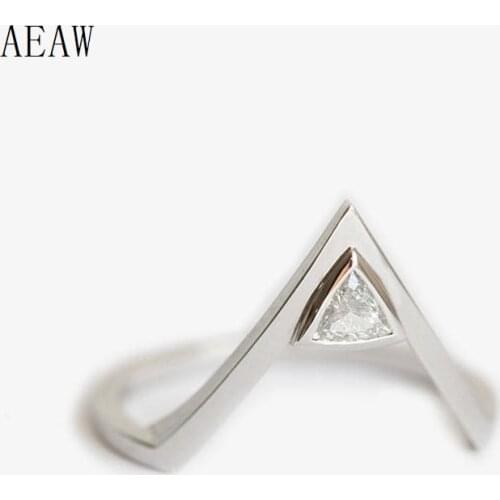 Modern Diamond Ring 0.1CT Carat Trillion Diamond Wedding Ring Bezel Setting 14k White Gold For Women