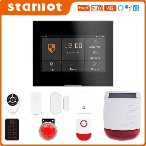Staniot GSM Home Burglar Security Alarm System 4G Wireless Wifi Tuya Smart Life App 4.3 Inch Display Screen Full Touch Control