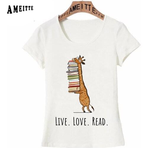 Funny Giraffe Live Love Read Books Print T-Shirt Summer Vintage Women T-Shirt Kawaii Girl Casual Tops Fashion Women Tee shirt