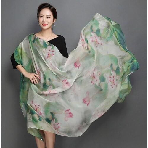 100% Silk Scarves Oversize 180*110cm Silk Scarves Luxury Floral Printed Shawl Sale Women Genuine Natural Silk Scarf Shawl