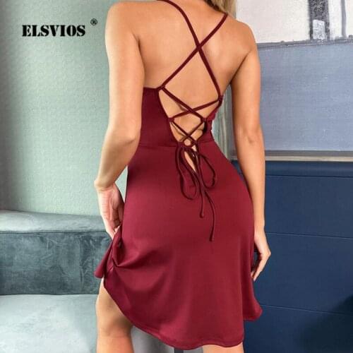 Sexy Off Shoulder Backless Summer Mini Dress Women Spaghetti Strap Lace-up V-neck Dress Lady Elegant Ruffle Party Dresses Vestid