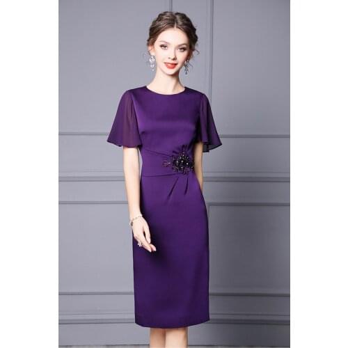 Bodycon Dress 2021 Summer Cocktail Party Women Beading Deco Flare Sleeve Sexy Hip Package Pink Purple Apricot Midi Dress XXL