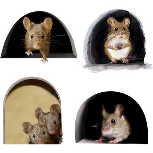 10PCS Miniature Mouse Hole Decal 3D Movable Wall Sticker Refrigerator Stickers Bedroom Living Room Stickers Home Decorations