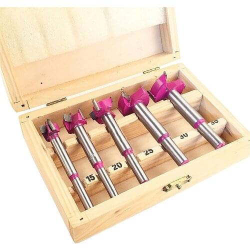 5pcs 15/20/25/30/35mm Forstner Drill Bits Hole Saw Woodworking Power Tools Professional With Wood Box