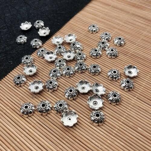 Handmade DIY Headwear Accessories, 20Pcs Bead End Caps Findings Eight Flower Silver Color 9.5x9.5x4mm, Charms for Anklet Making