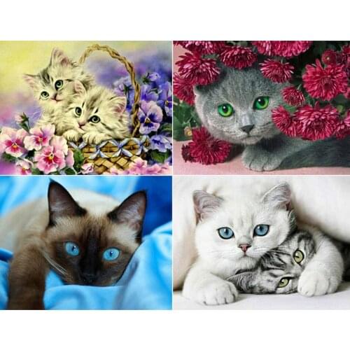 Diamond Painting Kits Full Round With AB Drill Display Animal Cat Diamond Mosaic Flower Bead Picture Rhinestones Childrens Gift