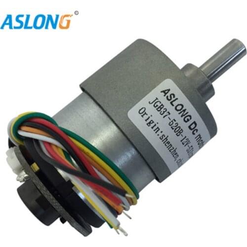 ASLONG 6v Mini 520 DC encoder motor 11PPR Hall sensor 24v geared motor metal gear reducer 12v dc carbon brushed motor JGB37-520B