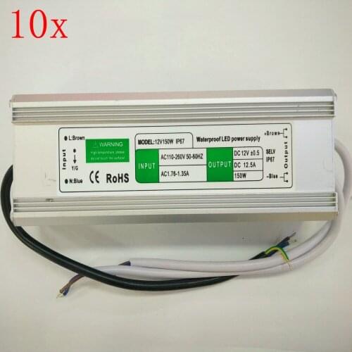 FREE DHL 10pcs/lot DC12V 150W LED power transform for DC12V LED light,Input 110V~260V P67 waterproof power supply