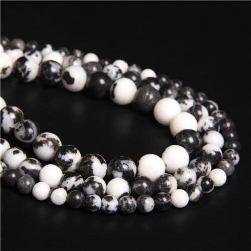 Natural Stone Polished Black and White Zebra Jaspers Round Loose Beads For Jewelry Making 6 8 10 12mm Spacer Bead DIY Bracelet