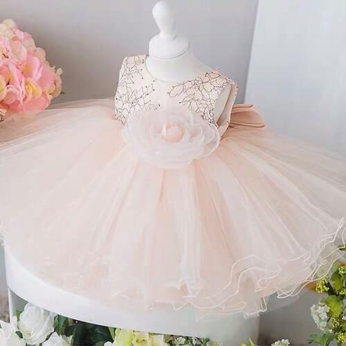 Floral Tulle Baby Girl Dress for Birthday Pink Lace Toddler Girl Princess Dress Baptism Christening Gown 1 Year Vestido Infantil