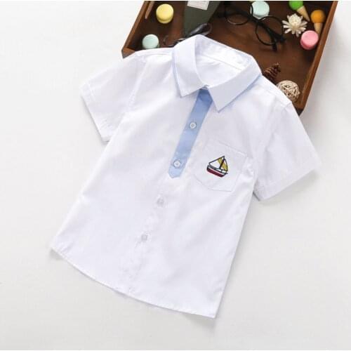 Children Boys Girls Shirts White Blue Kids Tops Boys Girl Short Sleeve Wedding Clothing Fashion Summer Baby Top Tee Shirts