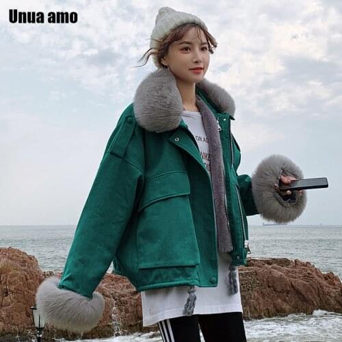 Unua amo 2021 Denim Parka Women Short Fashion Korean Style Warm Fur Collar Removable Liner Winter Jean Jacket Female YY076A