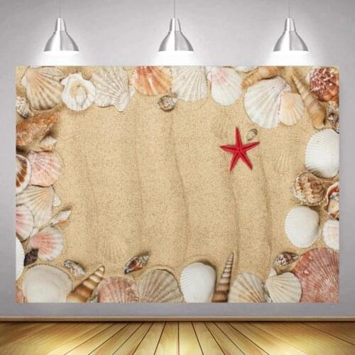 Conch Shell Decoration Beach Sand Photo Background For Swimming Suits Photoshoot Newborn Baby Shower Photography Backdrop Poster