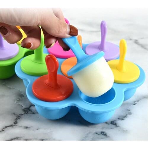 7 Holes Ice Cream Ice Pops Mold Popsicle Mould Food Grade Silicone Portable Fruit Shake Accessories DIY Ball Maker Tray