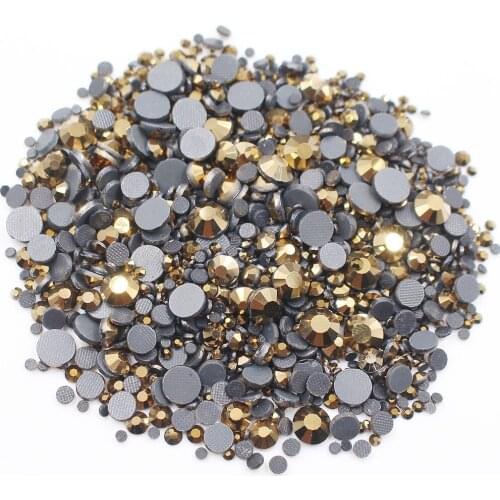 Ss6-ss30 Mix Size Hot Fix Rhinestones Gold Glass Crystals Strass Rhinestones Fabric Craft Stones Glue On Rhinestones For Clothes