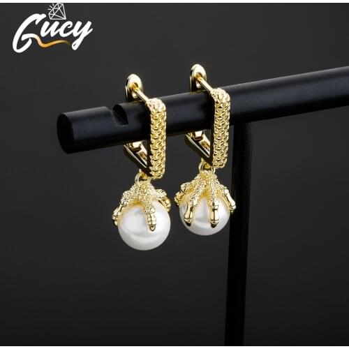 GUCY Fashion Elegant Round Pearl Dangle Earrings Dazzling CZ Women Engagement Wedding Accessories Earrings